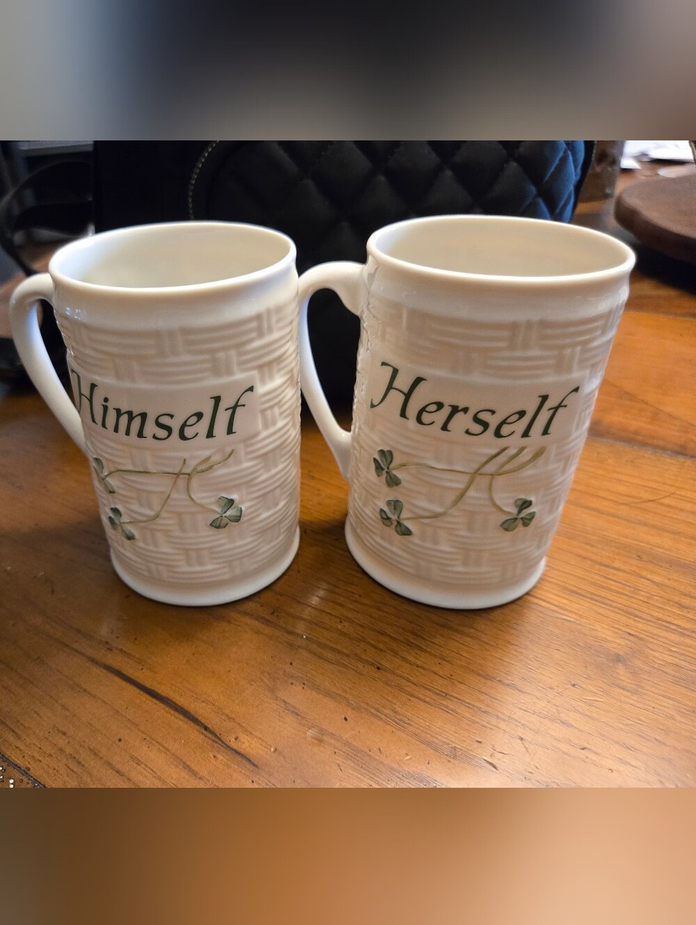 Himself & Herself Ceramic Mugs Set - White with Green Accents